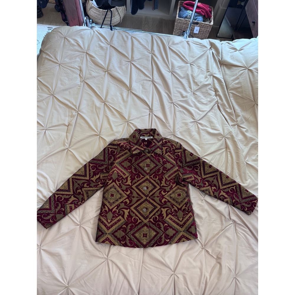 Vintage Tapestry Blazer Burgundy Gold Grandmacore Jacket Medium Old Money